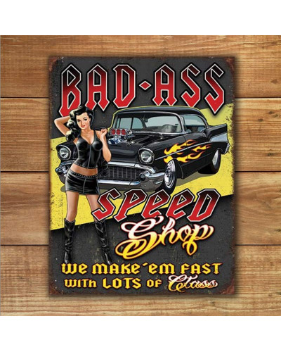 Plechová ceduľa Bad Ass Speed Shop 40 cm x 32 cm w
