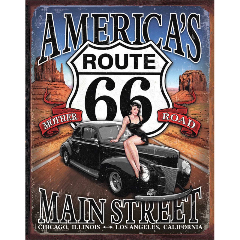 Plechová ceduľa Route 66 - America 's Main Street 40 cm x 32 cm