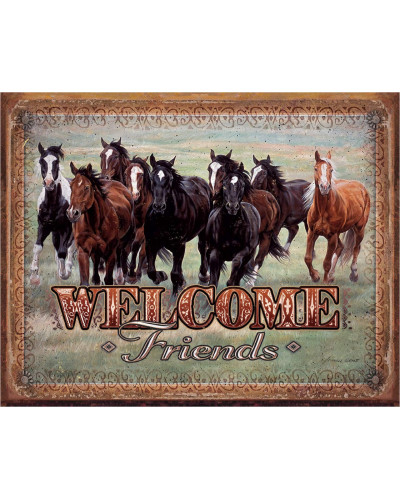 Plechová ceduľa Welcome Friends - Horses 40 cm x 32 cm