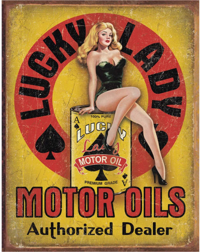 Plechová ceduľa Lucky Lady Motor Oil 40 cm x 32 cm x