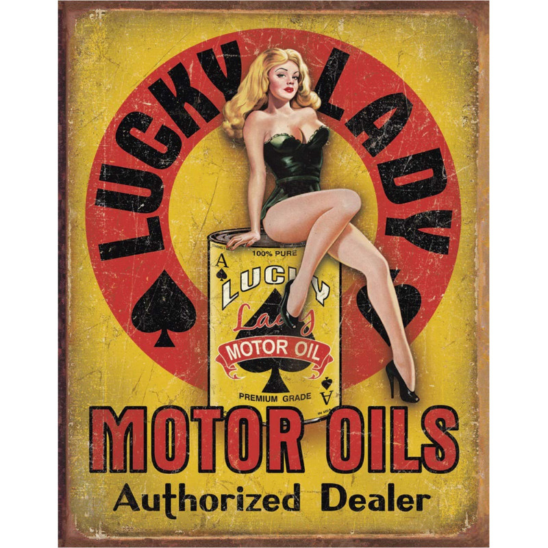 Plechová ceduľa Lucky Lady Motor Oil 40 cm x 32 cm x