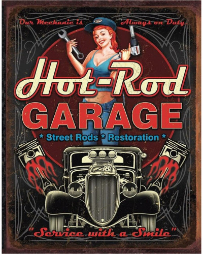 Plechová ceduľa Hot Rod Garage - Pistons 40 cm x 32 cm