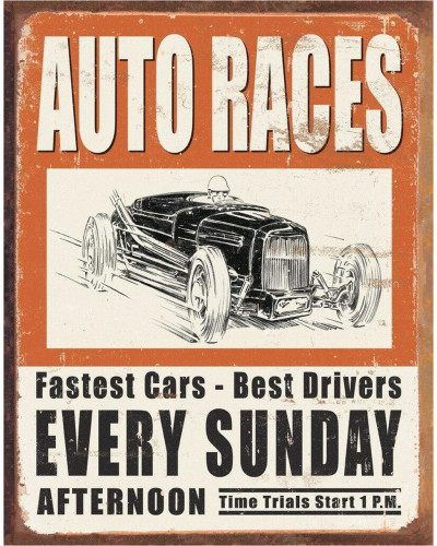 Plechová ceduľa Vintage Auto Races 32cm x 40 cm