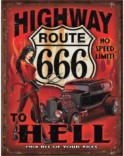 Plechová ceduľa Route 666 - Highway to Hell 32 cm x 40 cm