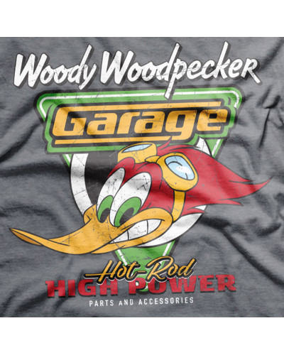 Pánské tričko Woody Woodpecker Garage sivé detail