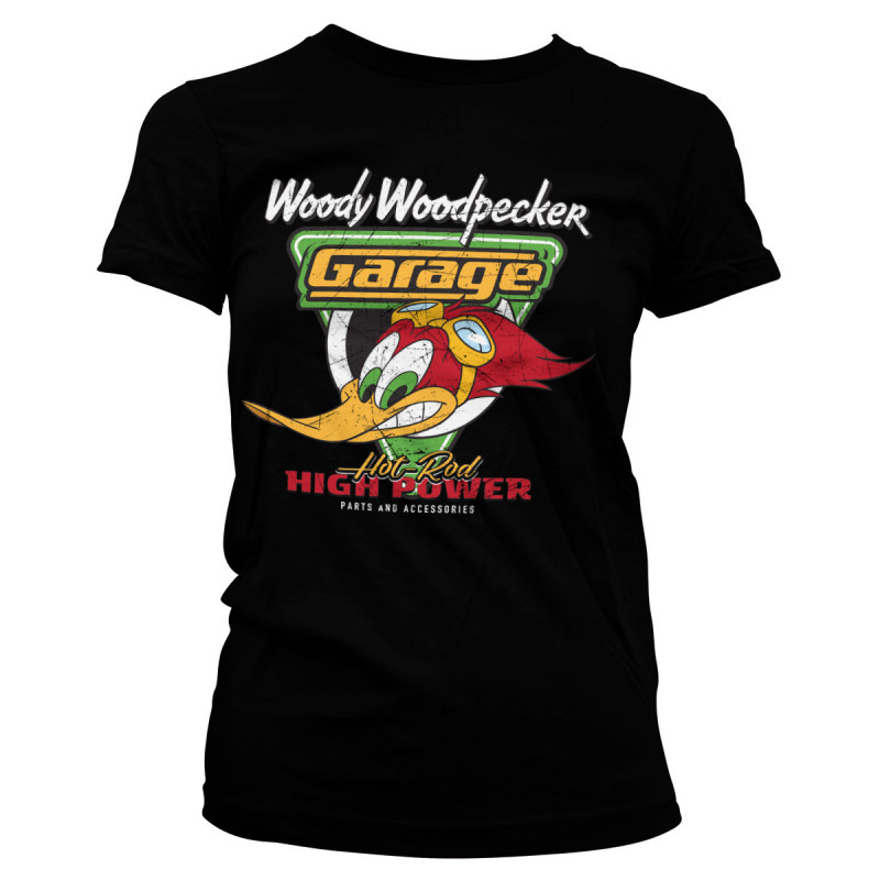 Dámske tričko Woody Woodpecker Garage čierne