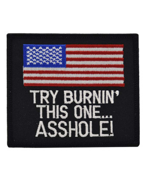 Moto nášivka Try burning this one US 10 cm x 9 cm