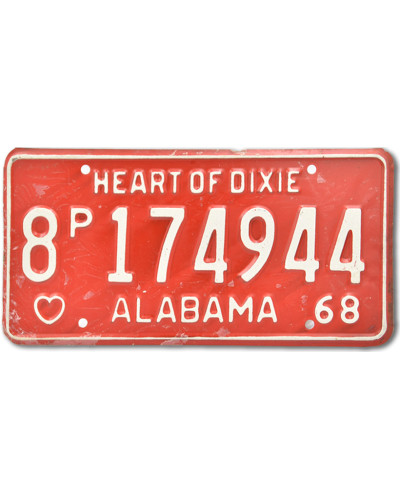 Americká ŠPZ Alabama Vintage Red 1968