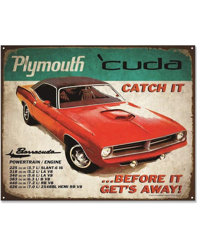 Plechová ceduľa Plymouth Cuda Catch it 30 cm x 38 cm