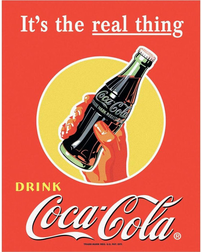 Plechová ceduľa Coca Cola Real Thing - Bottle 32 cm x 40 cm