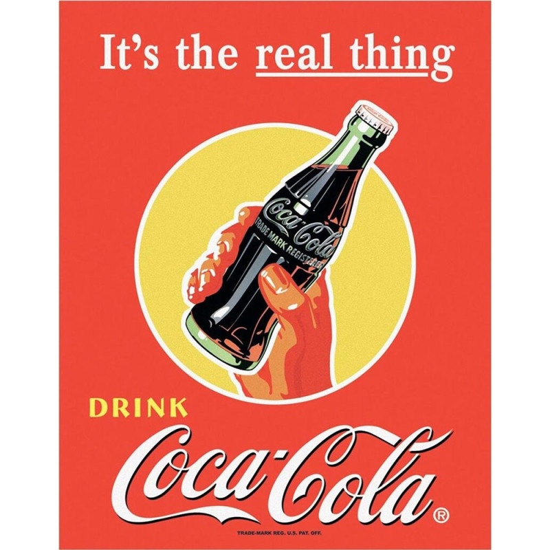 Plechová ceduľa Coca Cola Real Thing - Bottle 32 cm x 40 cm