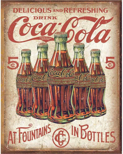 Plechová ceduľa Coca Cola 5 Bottles Retro 32 cm x 40 cm
