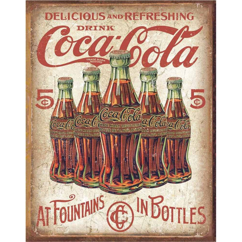 Plechová ceduľa Coca Cola 5 Bottles Retro 32 cm x 40 cm