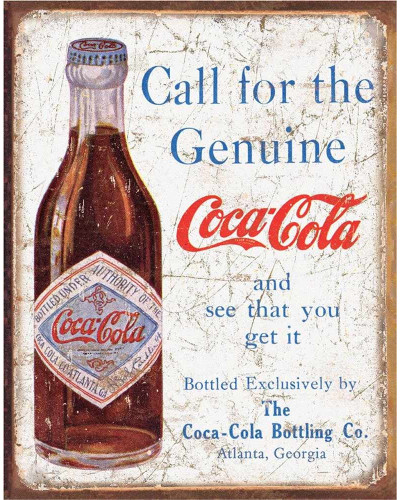 Plechová ceduľa Coca Cola - Call for the Geniune 32 cm x 40 cm