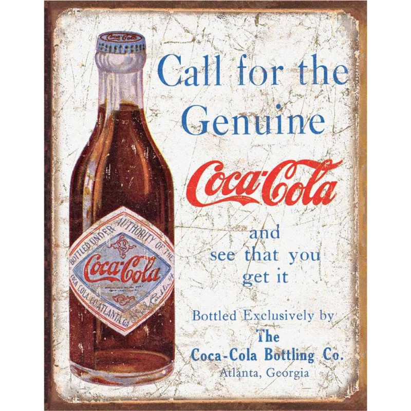Plechová ceduľa Coca Cola - Call for the Geniune 32 cm x 40 cm