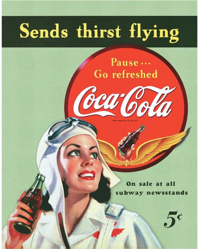 Plechová ceduľa Coca Cola Sends thirst flying 32 cm x 40 cm