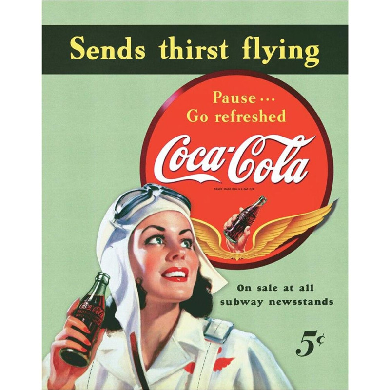 Plechová ceduľa Coca Cola Sends thirst flying 32 cm x 40 cm