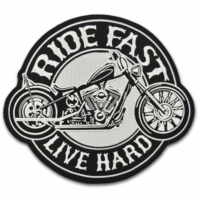 Moto nášivka Ride Fast Live Hard XXL na chrbát 28 cm