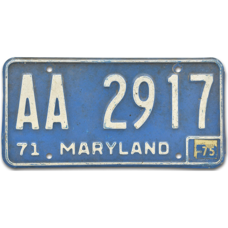 Americká SPZ  Maryland 1971 Blue AA 2917 rear