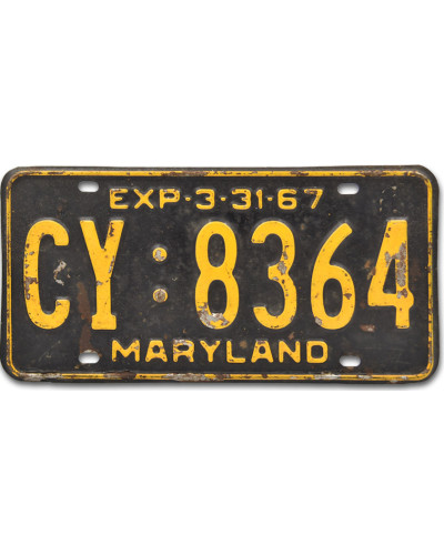 Americká ŠPZ Maryland 1967 CY 8364 rear