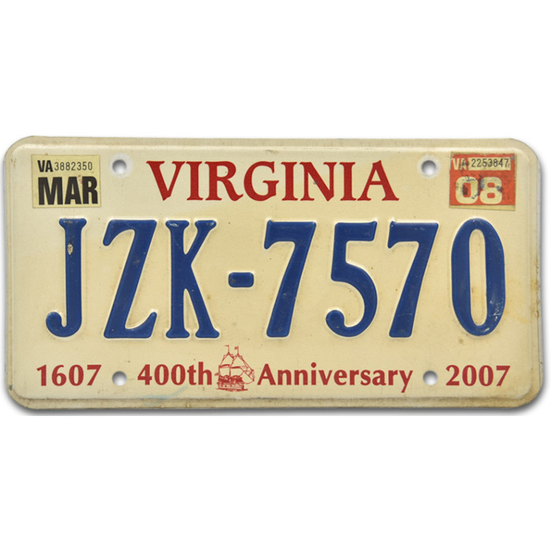 Americká SPZ Virginia 400th Anniversary JZK 7570