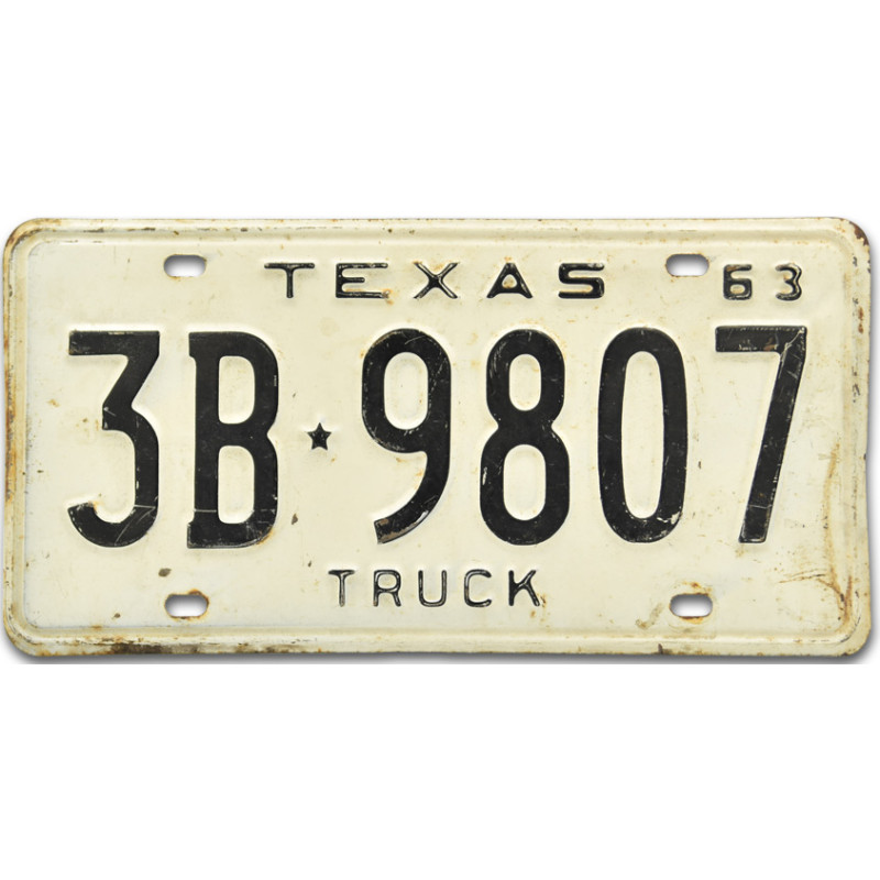 Americká ŠPZ Texas 1963 Truck 3B.9807 rear