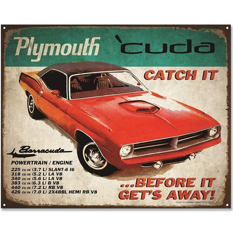 Plechová cedule Plymouth Cuda Catch it 30 cm x 38 cm