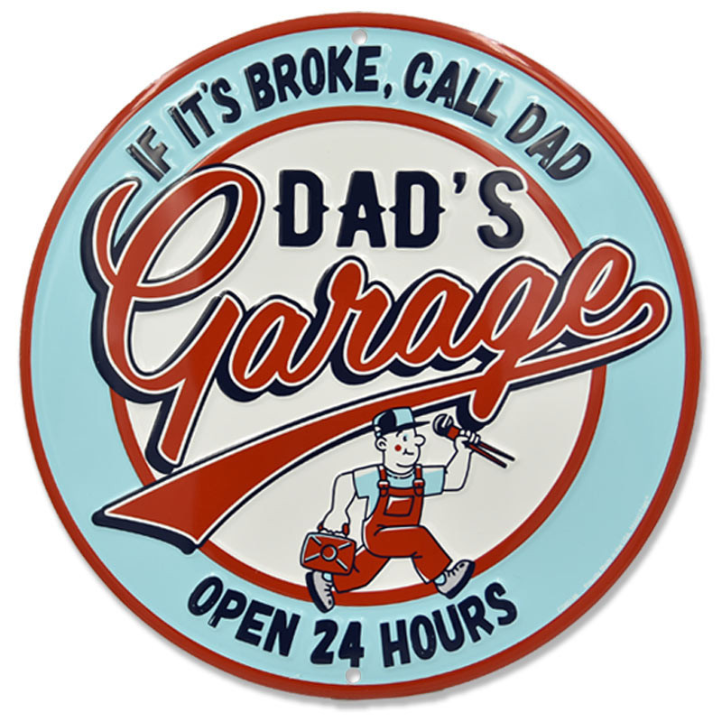 Plechová cedule Call Dads Garage 30 cm