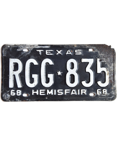Americká ŠPZ Texas 1968 Black Hemisfair RGG-835