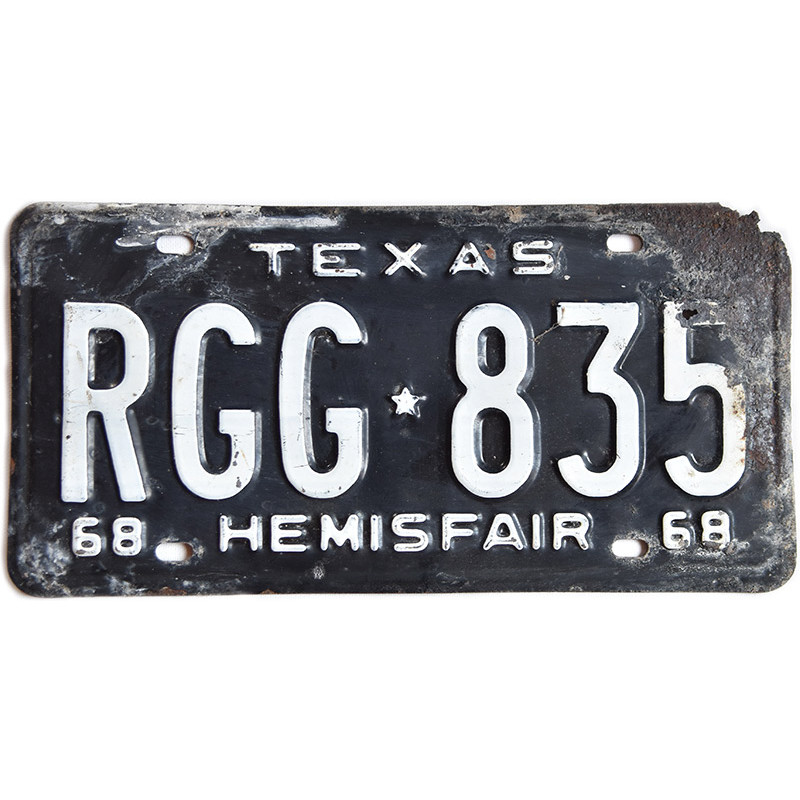 Americká ŠPZ Texas 1968 Black Hemisfair RGG-835