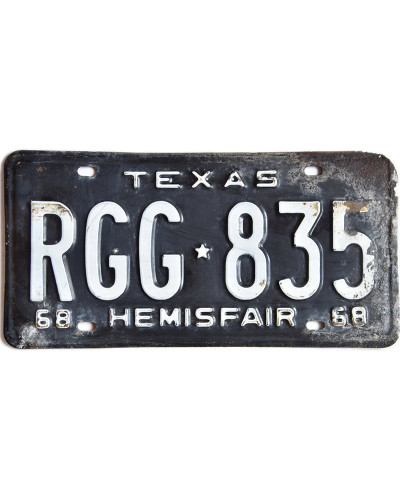 Americká ŠPZ Texas 1968 Black Hemisfair RGG-835 front