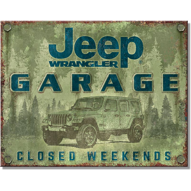 Plechová ceduľa Jeep Wrangler Garage 32 cm x 40 cm