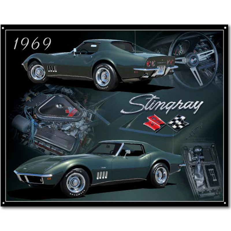 Plechová ceduľa Chevrolet Corvette 1969 Stingray 30 cm x 38 cm