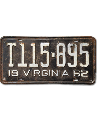 Americká ŠPZ Virginia 1962 Black T115-895 rear