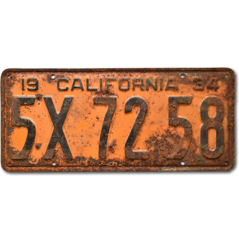 Americká SPZ California 1934 Yellow 5X-7258 rear