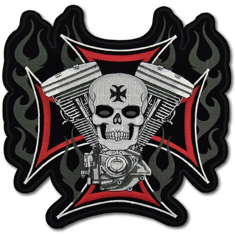 Moto nášivka BS Cross Motor Skull XXL na chrbát 28 cm x 27,5 cm