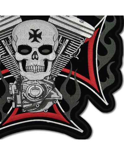 Moto nášivka BS Cross Motor Skull XXL na chrbát 28 cm x 27,5 cm b