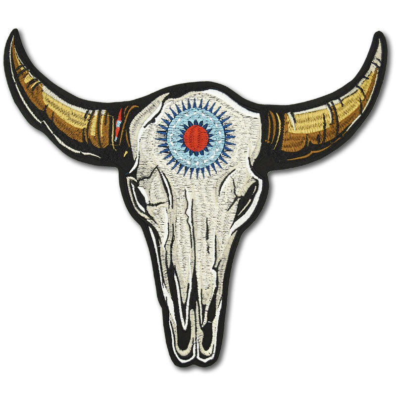 Moto nášivka Tribal Buffalo Head XXL na chrbát 29 cm x 26 cm