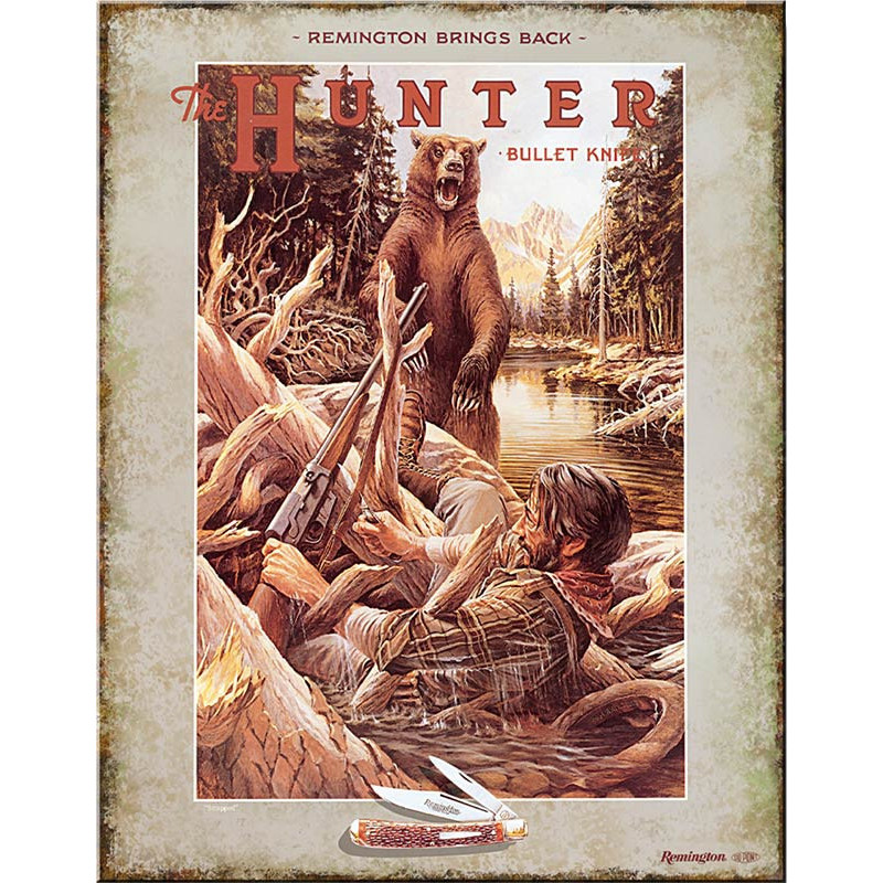 Plechová cedule Remington Hunter knife bear 32 cm x 40 cm