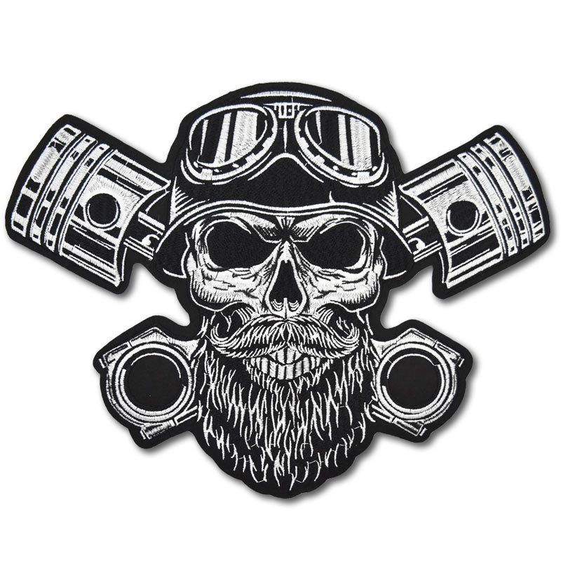 Moto nášivka Bearded Skull na chrbát 32 cm x 25 cm