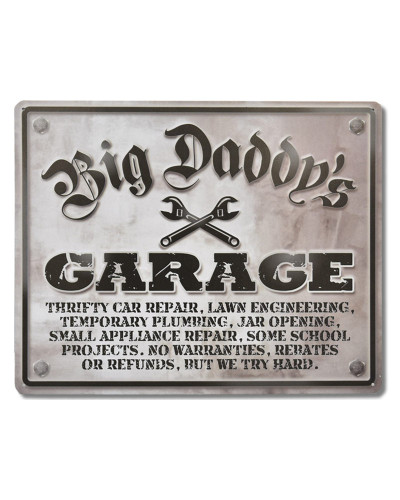 Plechová ceduľa Big Daddys Garage 30 cm x 38 cm a