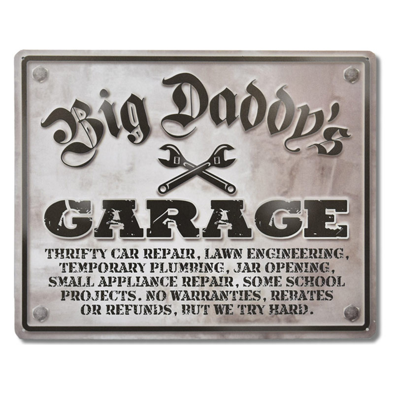 Plechová ceduľa Big Daddys Garage 30 cm x 38 cm a