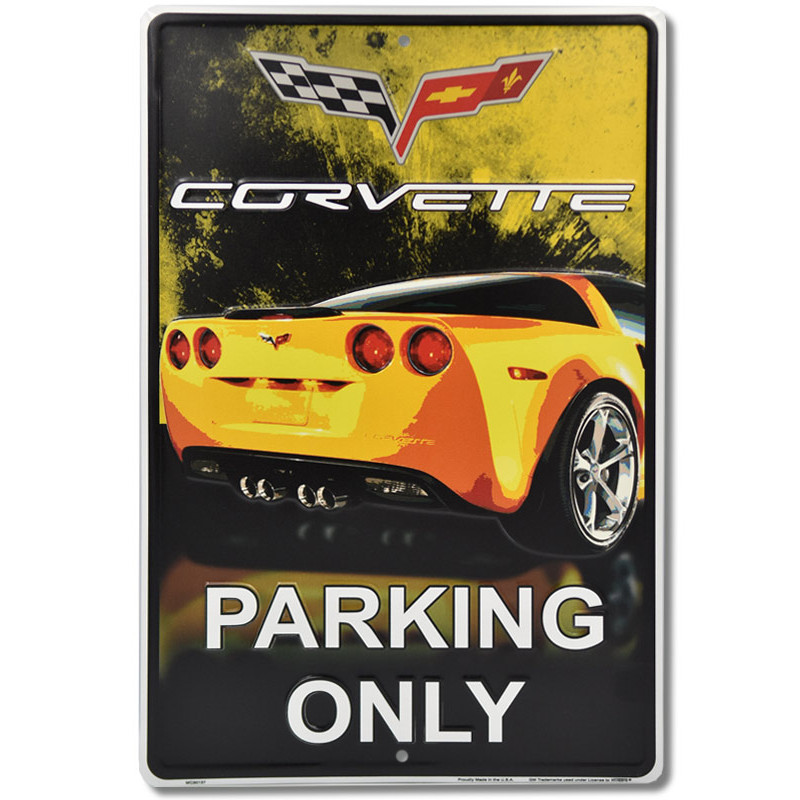 Plechová cedule  Corvette Yelow Parking 30 cm x 45 cm a