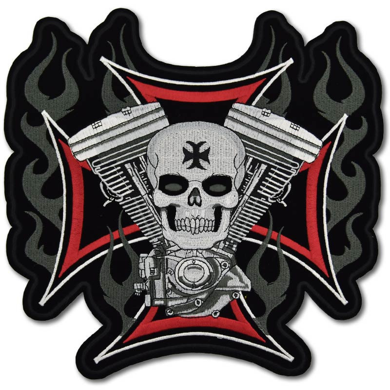 Moto nášivka BS Cross Motor Skull XXL na záda 28 cm  x 27 cm