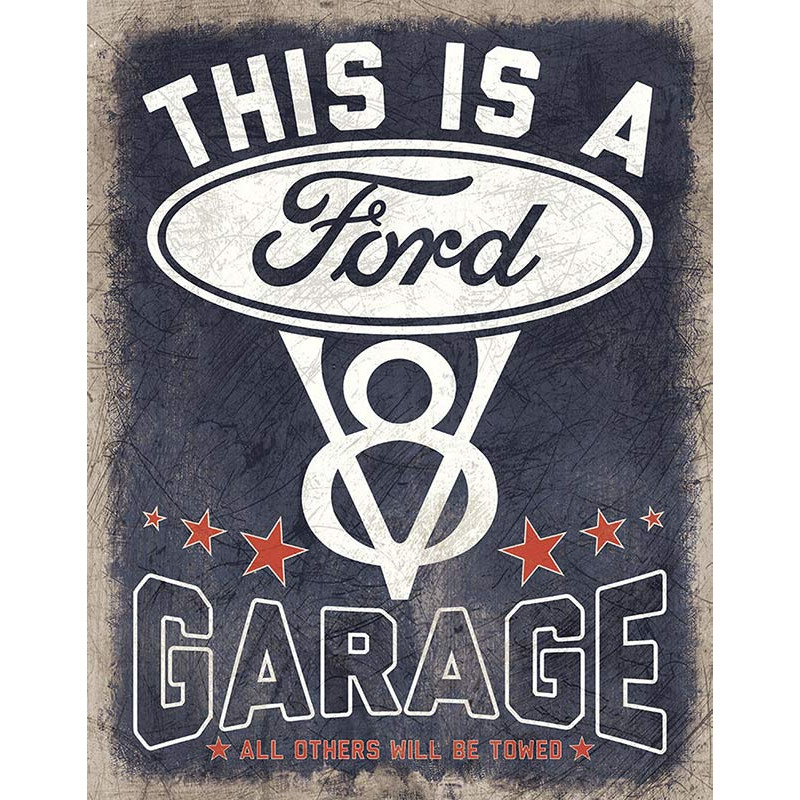 Plechová cedule V8 Ford Garage 32 cm x 40 cm