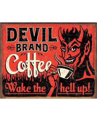 Plechová ceduľa Devil Brand Coffee 40 cm x 32 cm
