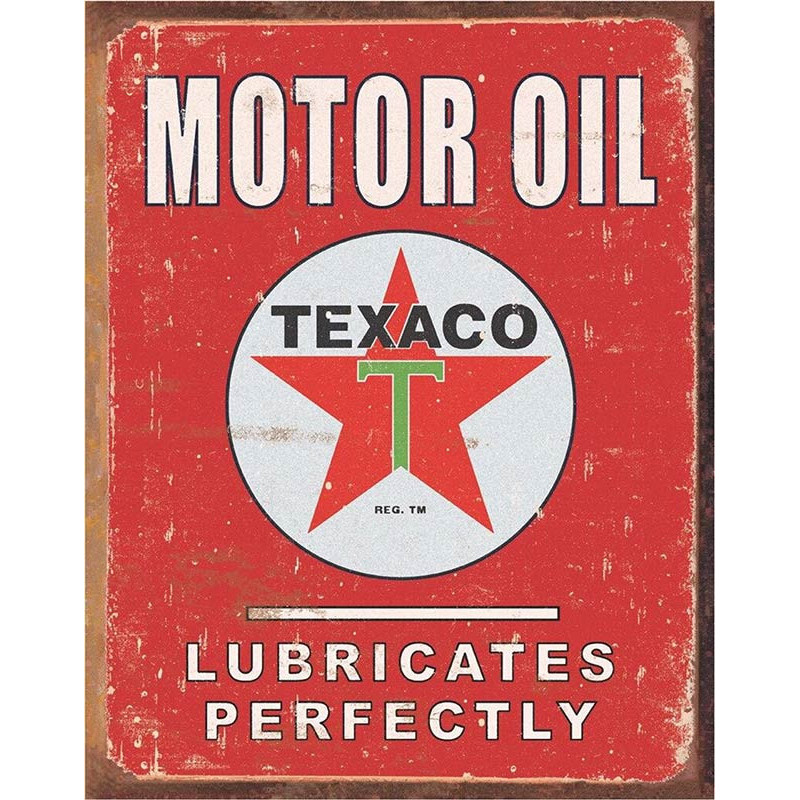 Plechová cedule Texaco - Lubricates Perfectly 32 cm x 40 cm