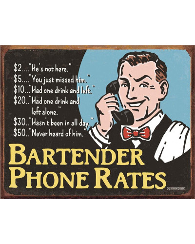 Plechová ceduľa Bartenders Phone Rates 32 cm x 40 cm