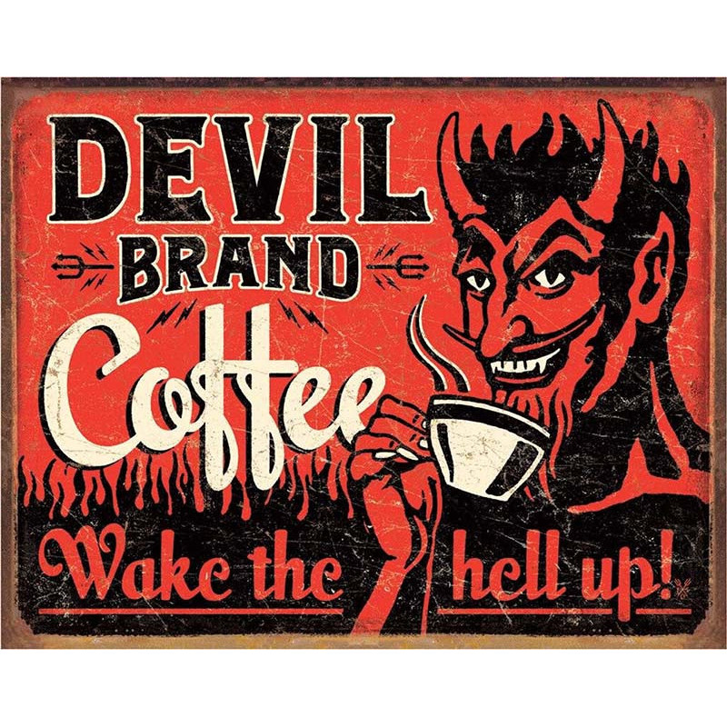 Plechová cedule Devil Brand Coffee 40 cm x 32 cm