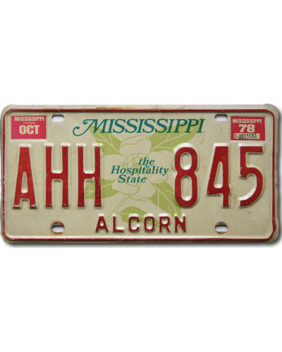 Americká ŠPZ Mississippi 1978 Alcorn AHH 845